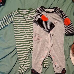 Striped Green and Gray Kids One Piece Set